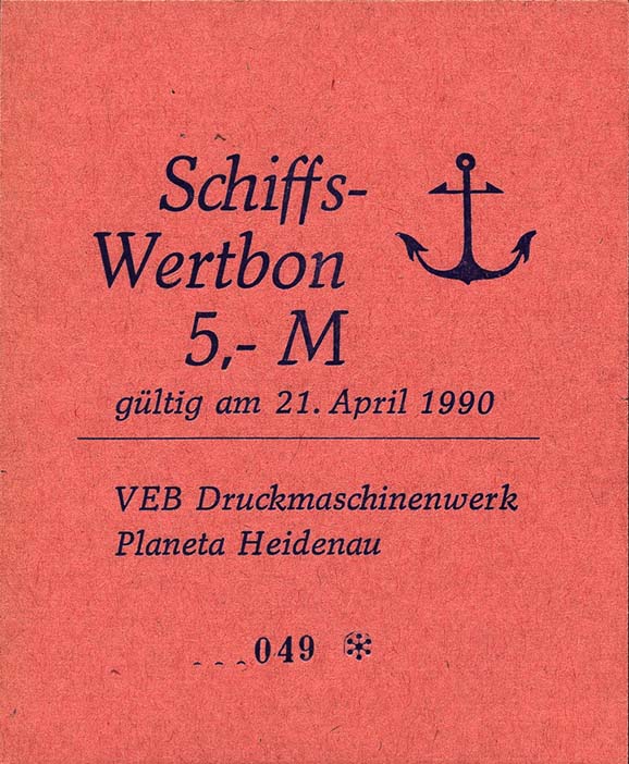 DDR Schiffs-Wertbon 5 Mark (1) 