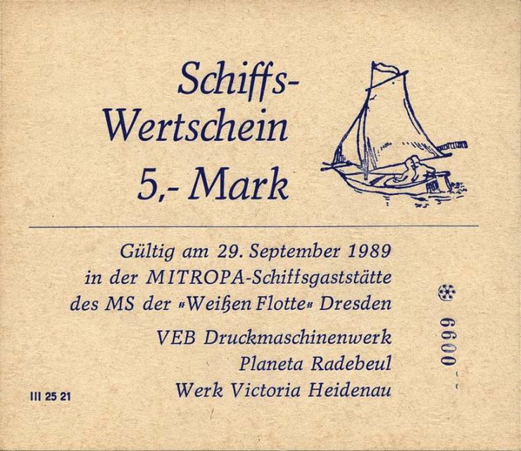 DDR Schiffs-Wertschein 5 Mark "Weiße Flotte" (1) 