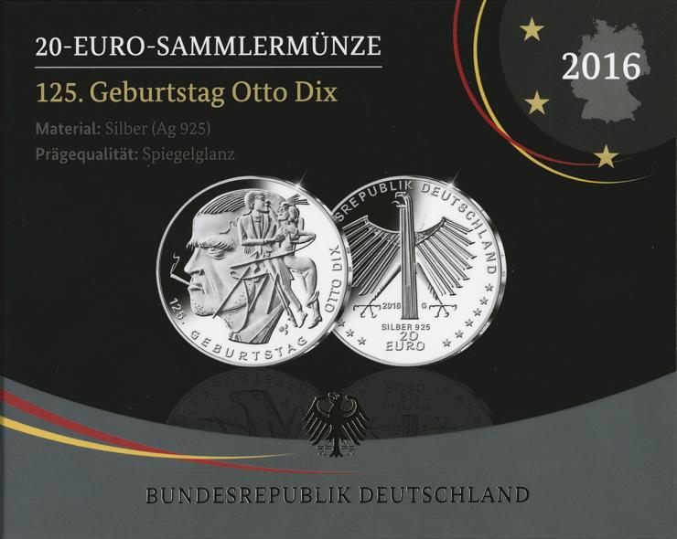 Deutschland 20 Euro 2016 Otto Dix PP 