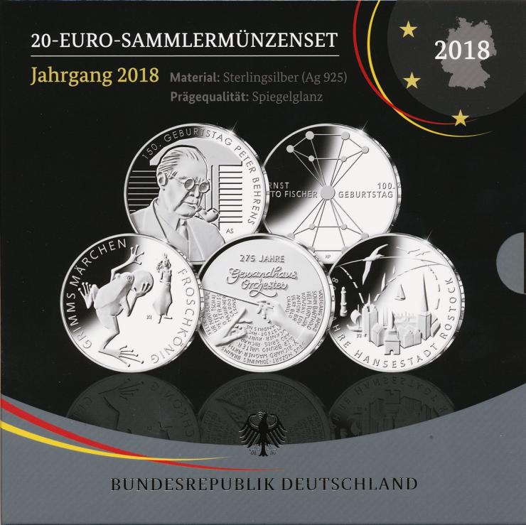 Deutschland 20-Euro-Sammlermünzenset 2018 PP 