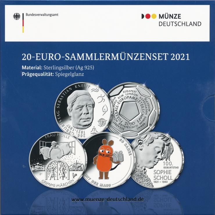Deutschland 20-Euro-Sammlermünzenset 2021 PP 
