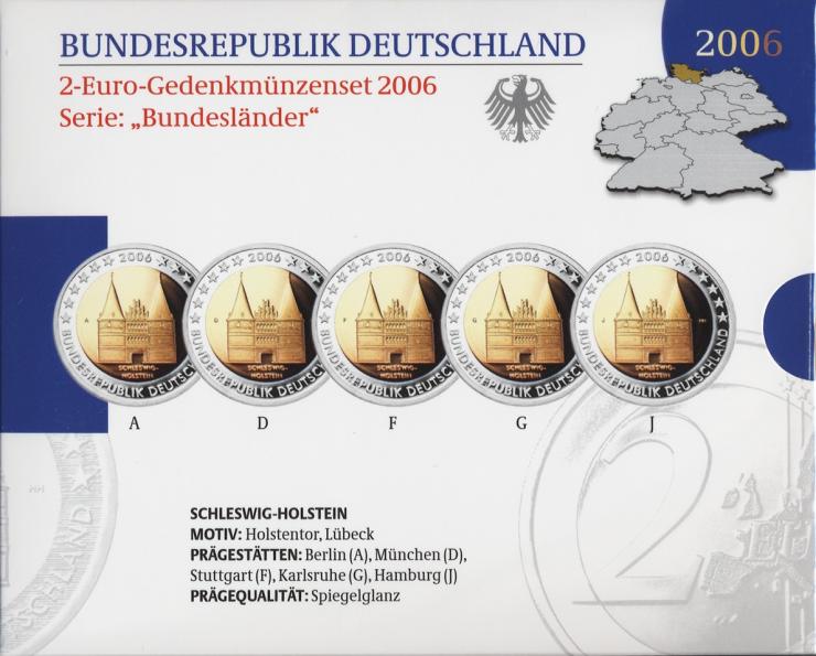 Deutschland 2-Euro-Gedenkmünzset 2006 Schleswig-Holstein (Holstentor) PP 