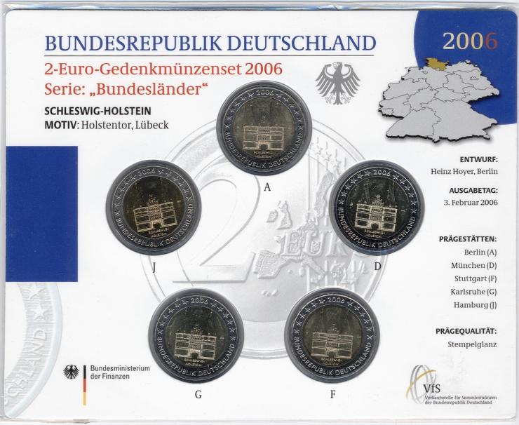 Deutschland 2-Euro-Gedenkmünzset 2006 Schleswig-Holstein (Holstentor) stg 