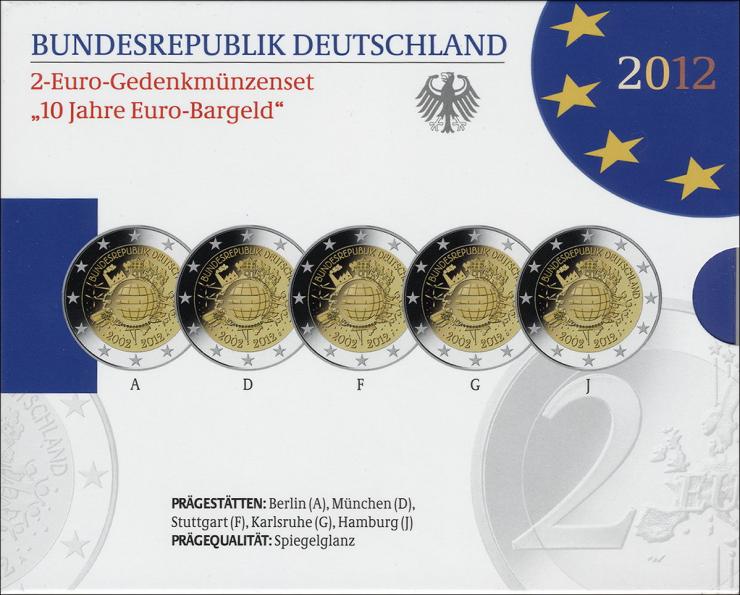 Deutschland 2-Euro-Gedenkmünzset 2012 Euro-Bargeld PP 