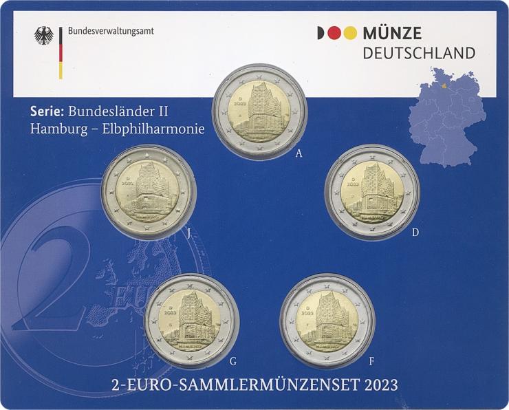 Deutschland 2-Euro-Sammlermünzenset 2023 Hamburg (Elbphilharmonie) stg 