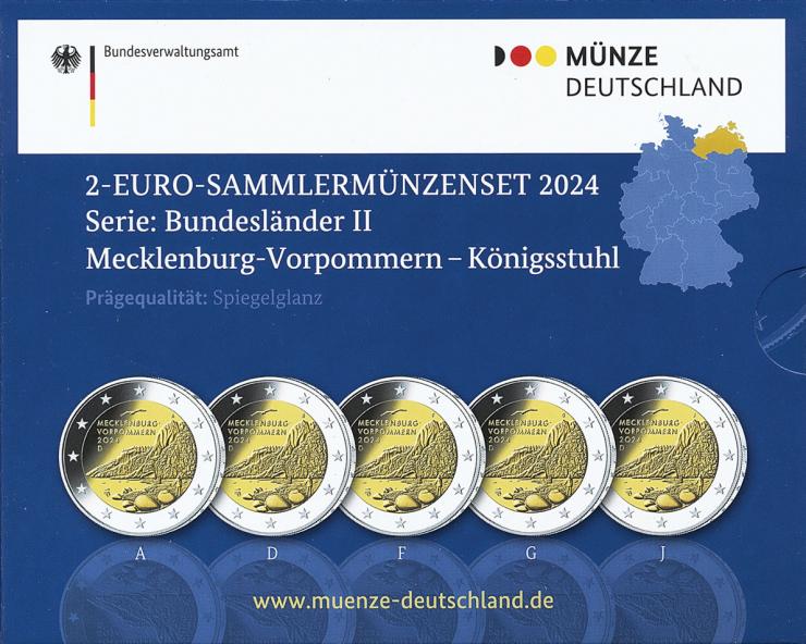Deutschland 2-Euro-Sammlermünzenset 2024 Mecklenburg-Vorpommern (Königsstuhl) PP 