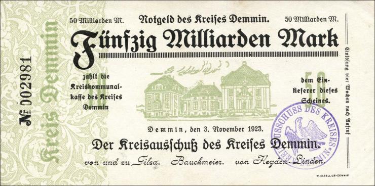 Demmin 50 Milliarden Mark 1923 (1-) 