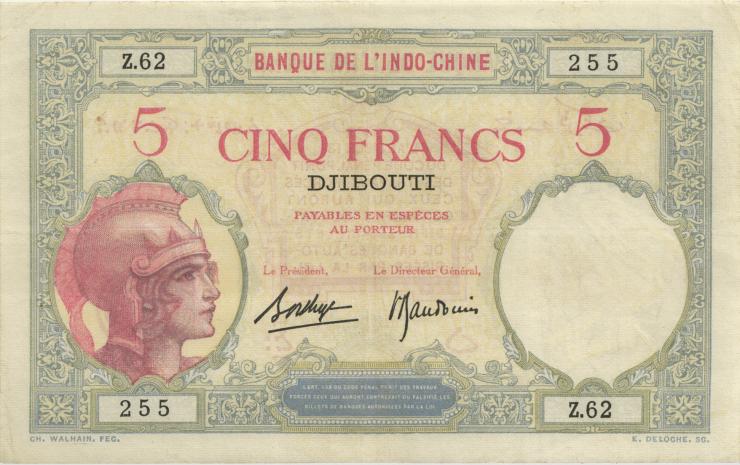 Djibouti P.06b 5 Francs (1943) (3+) 
