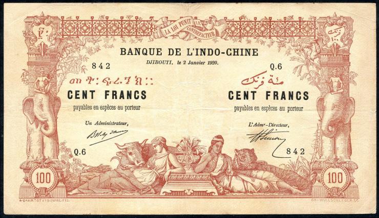 Djibouti P.05 100 Francs 1920 (3+) 