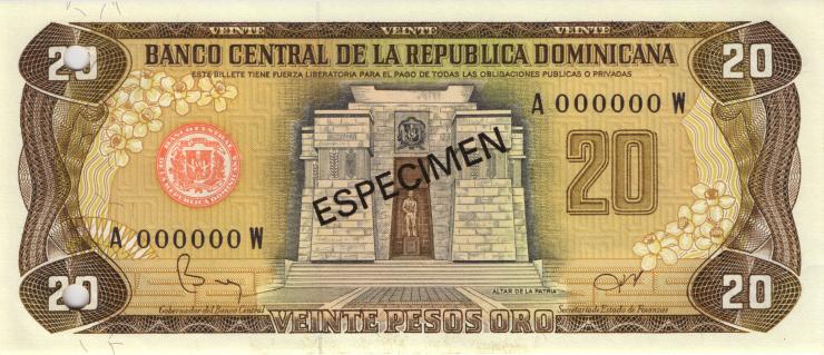 Dom. Republik/Dominican Republic P.120bs 020 Pesos Oro 1982 Specimen (1) 