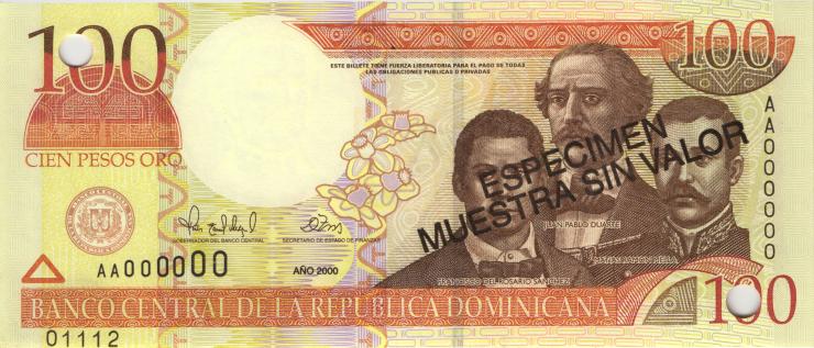 Dom. Republik/Dominican Republic P.167s1 100 Pesos Oro 2000 Specimen (1) 