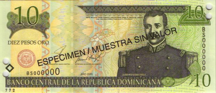 Dom. Republik/Dominican Republic P.168s1 10 Pesos Oro 2001 SPECIMEN (1) 
