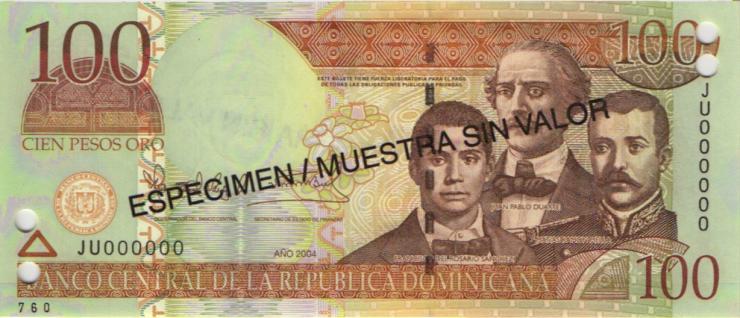 Dom. Republik/Dominican Republic P.171s4 100 Pesos Oro 2004 SPECIMEN (1) 