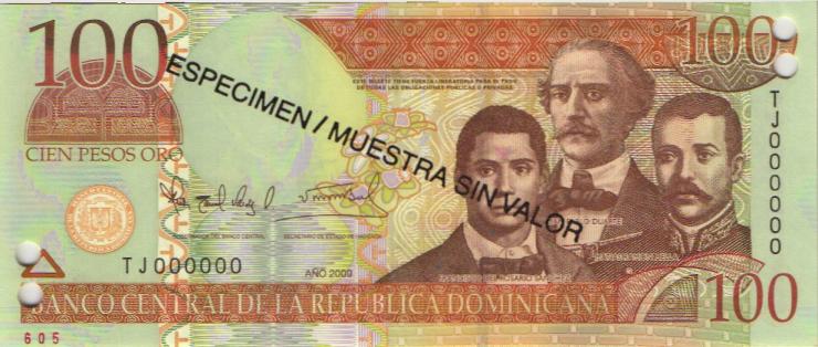 Dom. Republik/Dominican Republic P.177s2 100 Pesos Oro 2009 SPECIMEN (1) 