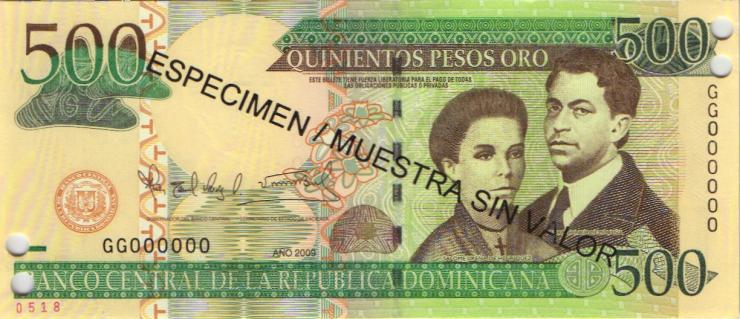 Dom. Republik/Dominican Republic P.179s 500 Pesos Oro 2009 SPECIMEN (1) 