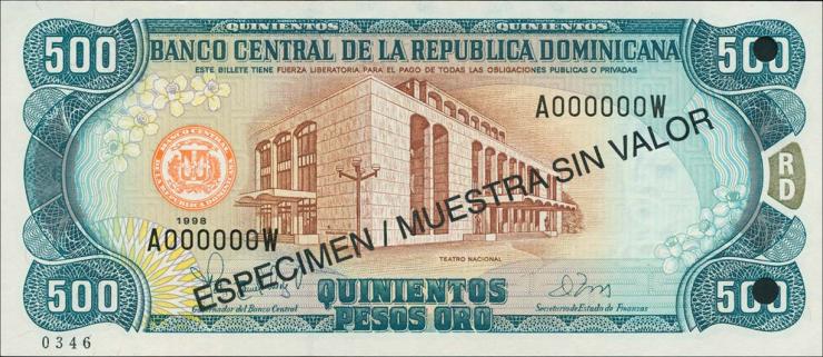 Dom. Republik/Dominican Republic P.157s3 500 Pesos Oro 1998 (1) 