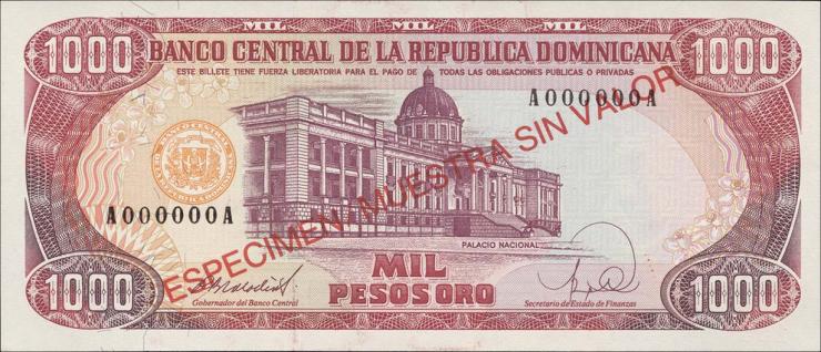 Dom. Republik/Dominican Republic P.130s1 1000 Pesos Oro 1988 Specimen (1) 