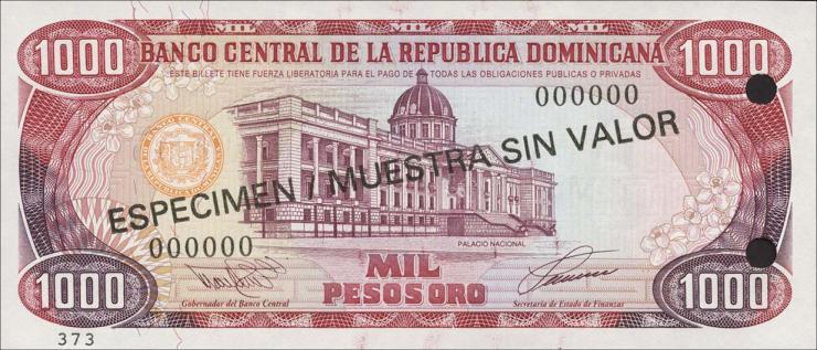 Dom. Republik/Dominican Republic P.145s 1000 Pesos Oro 1993 Specimen (1) 