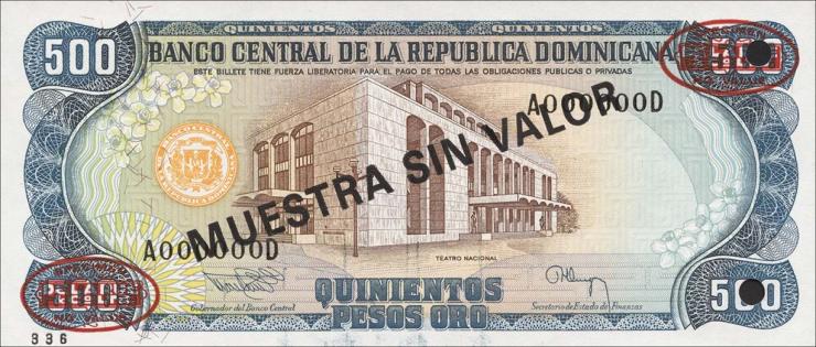 Dom. Republik/Dominican Republic P.137s2 500 Pesos Oro 1994 Specimen (1) 