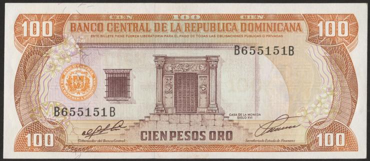 Dom. Republik/Dominican Republic P.136a 100 Pesos Oro 1991 