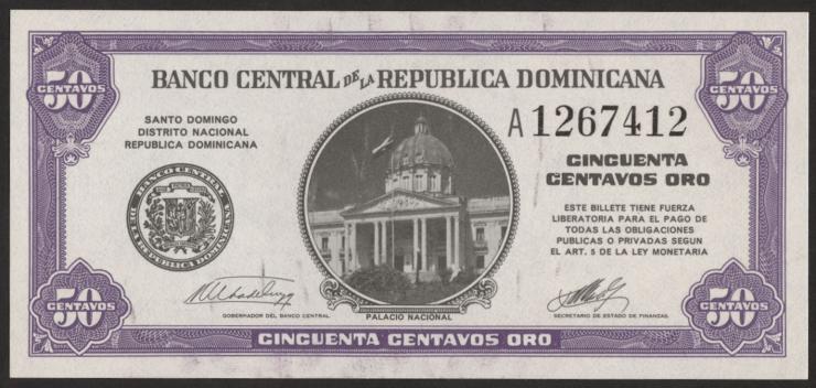 Dom. Republik/Dominican Republic P.089a 50 CentavosOro 1961 