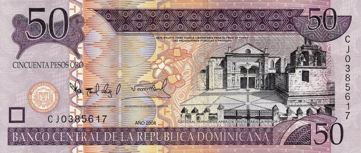 Dom. Republik/Dominican Republic P.176b 50 Pesos Oro 2008 