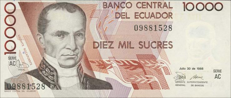 Ecuador P.127a 10000 Sucres 1988 (1) 
