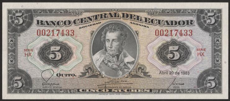 Ecuador P.108b 5 Sucres 1983 (1) 