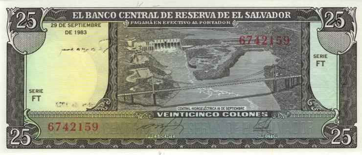 El Salvador P.136a 25 Colones 1983 (1) 
