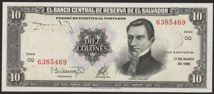 El Salvador P.135b 10 Colones 1988 (1) 