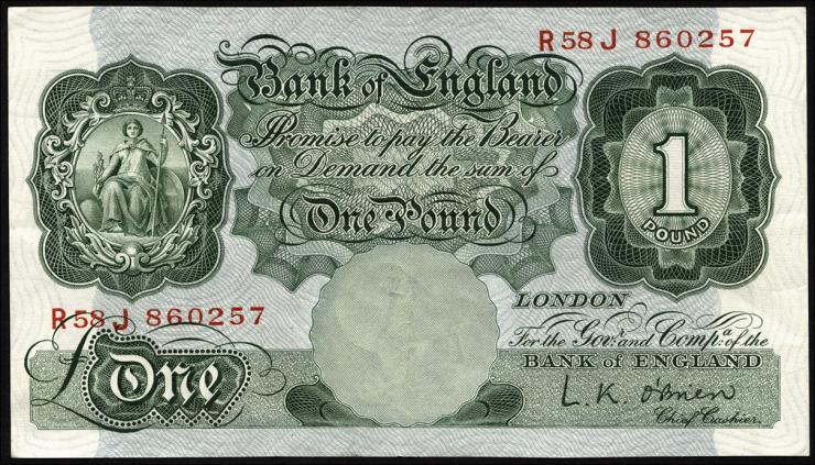 Großbritannien / Great Britain P.369c 1 Pound (1955-60) (2) 