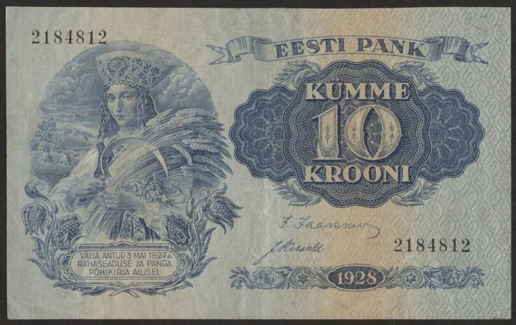 Estland / Estonia P.63a 10 Kronen 1928 (3+) 