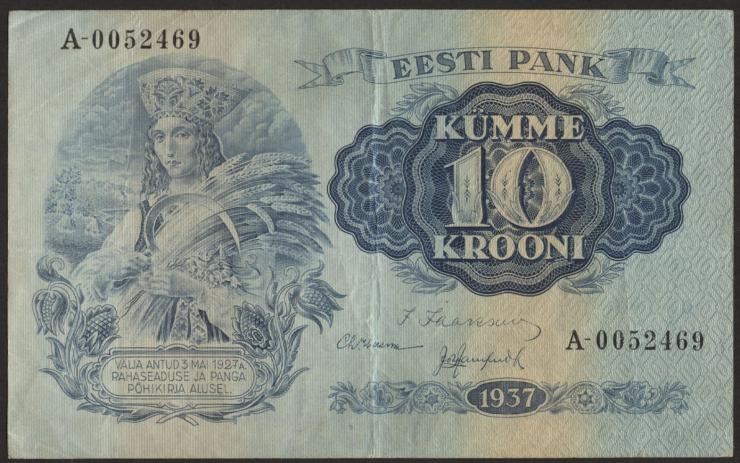 Estland / Estonia P.67a 10 Kronen 1937 (3+) 