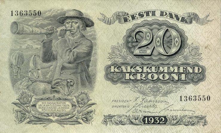 Estland / Estonia P.64a 20 Kronen 1932 (1/1-) 