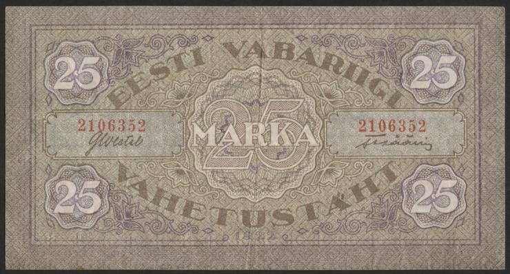 Estland / Estonia P.54a 25 Marka 1922 (3+) 