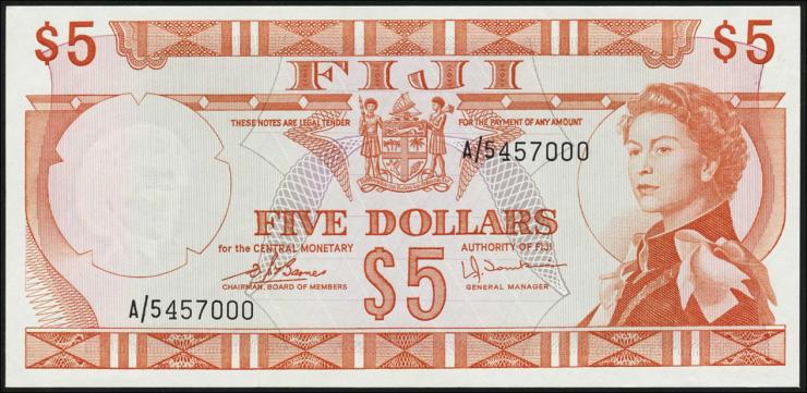 Fiji Inseln / Fiji Islands P.073c 5 Dollars (1974) (1/1-) 