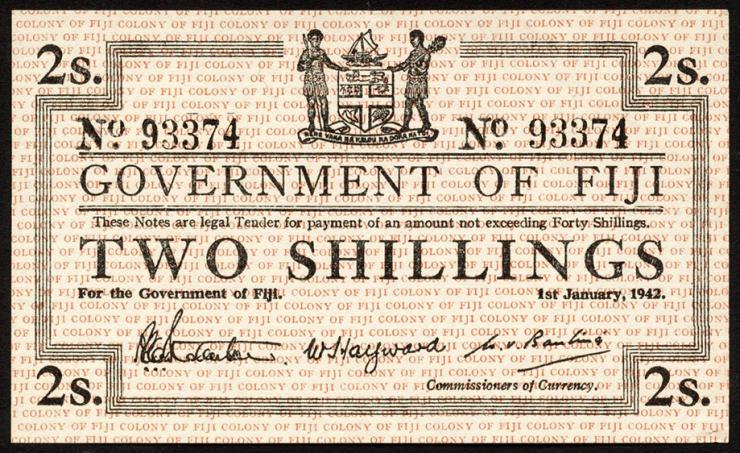 Fiji Inseln / Fiji Islands P.050a 2 Shillings 1942 (2/1) 
