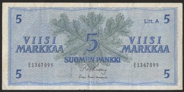 Finnland / Finland P.103 5 Markkaa 1963 Litt. A (3) 