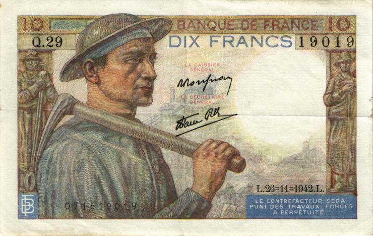 Frankreich / France P.099 10 Francs 1942-47 (3) 