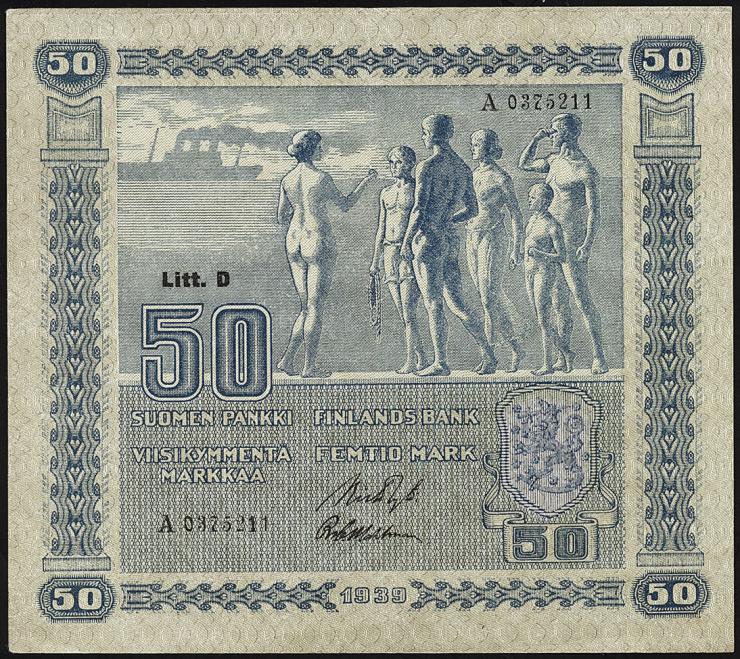 Finnland / Finland P.072 50 Markkaa 1939 Litt D (2) 