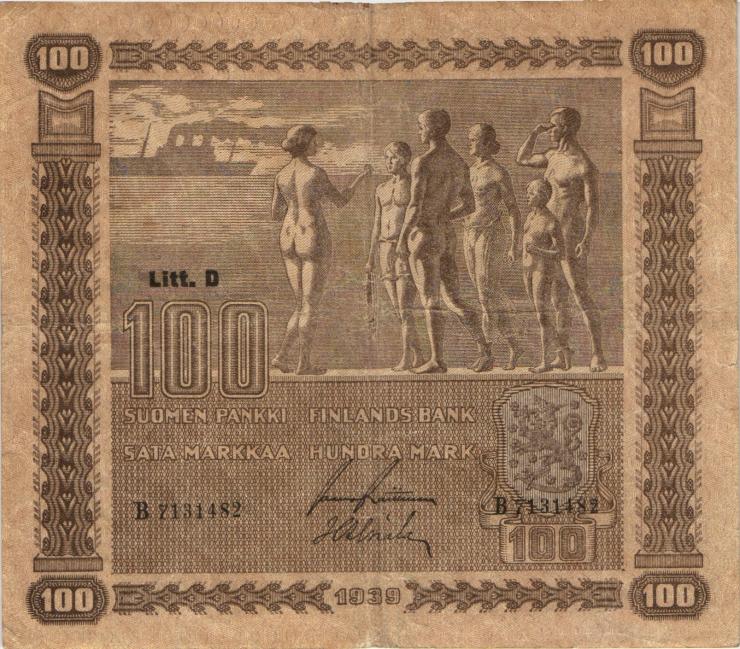 Finnland / Finland P.073 100 Markkaa 1939 B (3) 