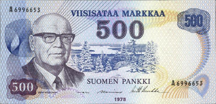Finnland / Finland P.110b 500 Markkaa 1975 (1) Serie A 