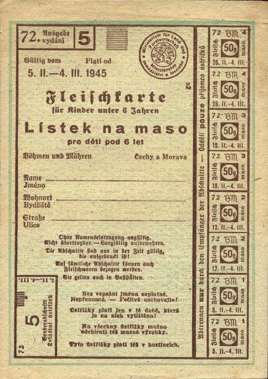 Fleischkarte 1945 - Listek na maso (1) 