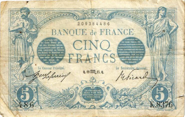 Frankreich / France P.070 5 Francs 1917 (4) 