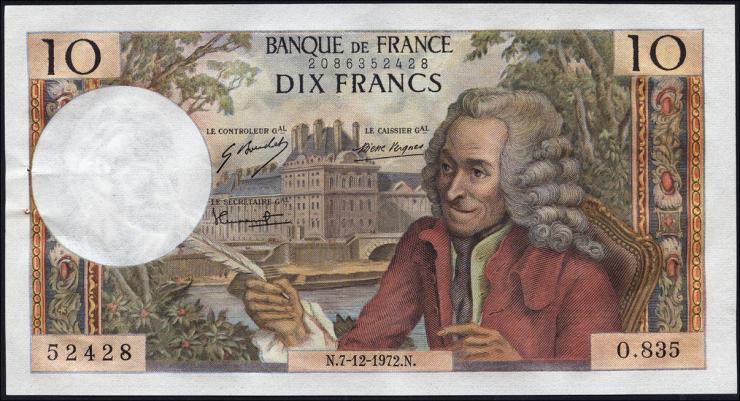 Frankreich / France P.147d 10 Francs 1972 (2/1) 
