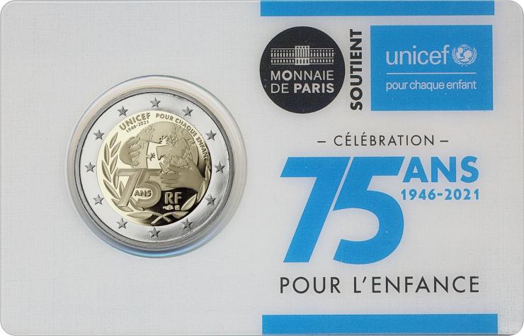 Frankreich 2 Euro 2021 75 Jahre UNICEF Coincard stgl (BU) 