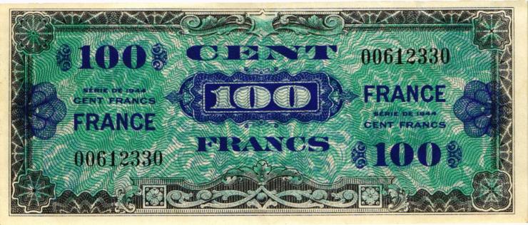 Frankreich / France P.123a 100 Francs 1944 (2) 