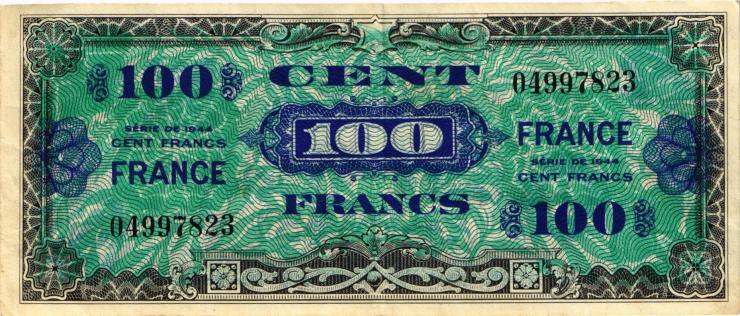 Frankreich / France P.123a 100 Francs 1944 (3) 