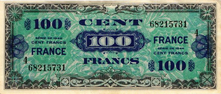 Frankreich / France P.123c 100 Francs 1944 Block 4 (2) 