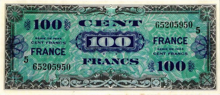 Frankreich / France P.123c 100 Francs 1944 Block 5 (2) 